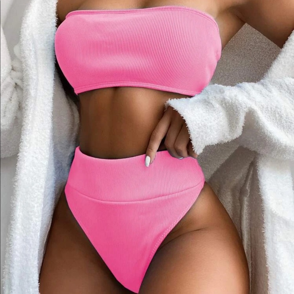 Pink ribbed swimsuit